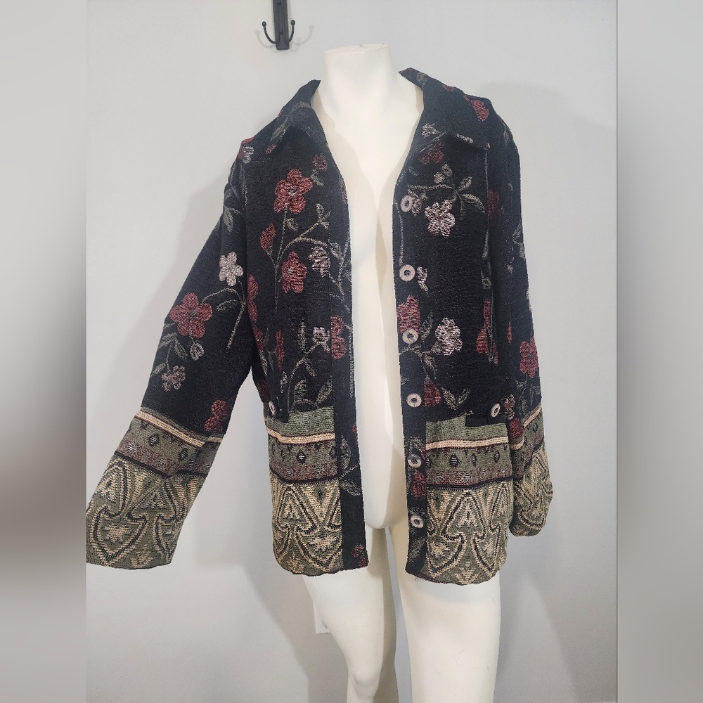 Vtg 90s sag harborTapestry jacket blazer Women12p boho artsy floral hippie gypsy - Picture 4 of 15
